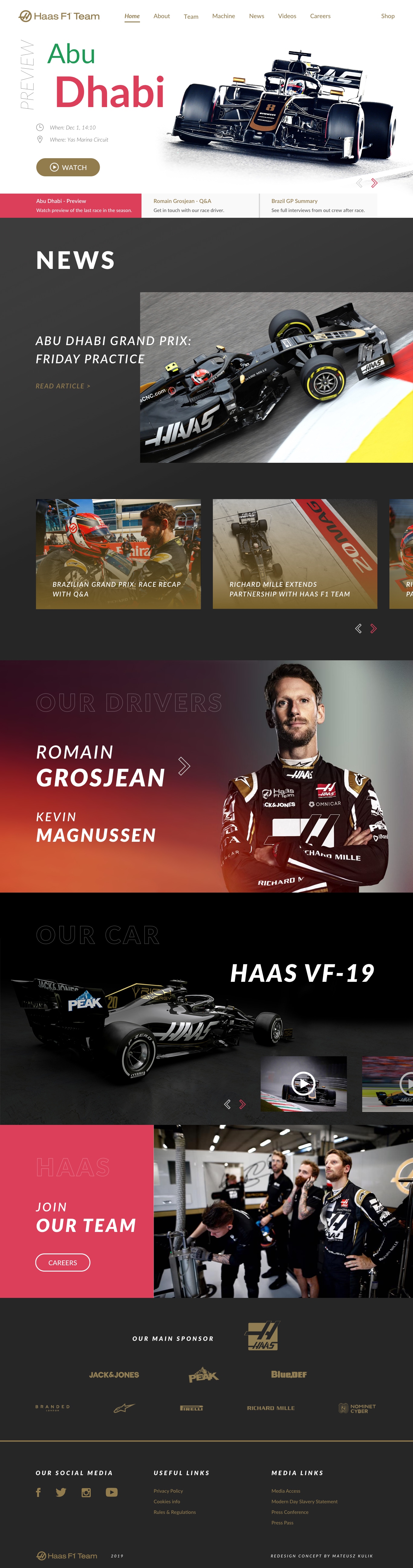 Koncept redesignu strony głównej Haas F1 Team